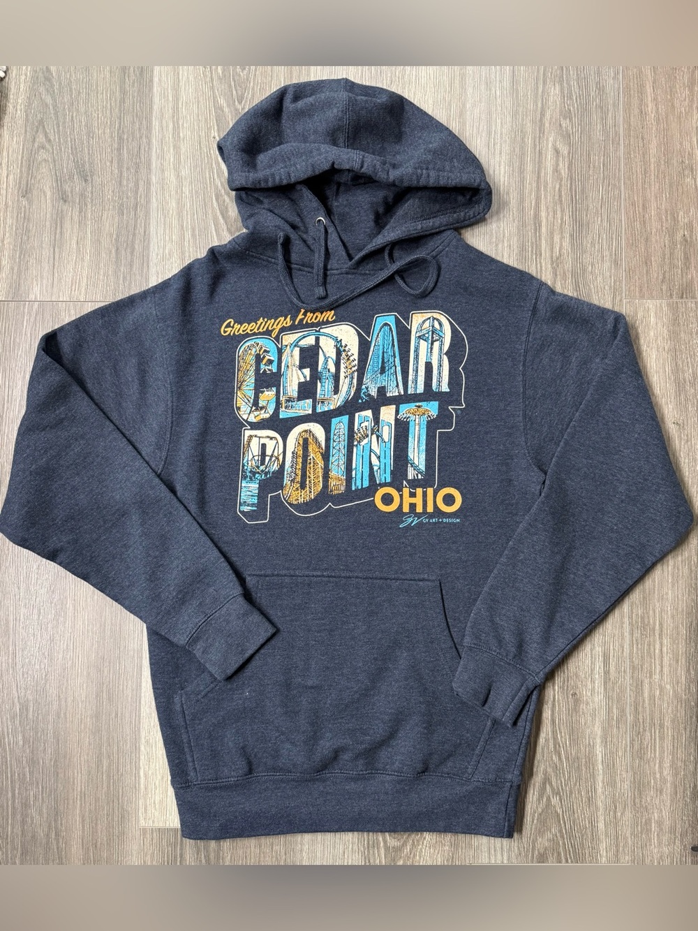 Cedar Point Amusement Park Pullover Hoodie Small GV Design Roller Coaster Ohio